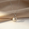 Women's Sterling Silver Crescent Moon Necklace With Synthetic Pearl And Zircon Hollow Pendant And Electroplated Cross Chain