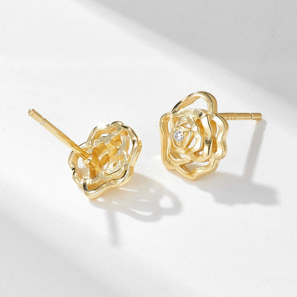 Women's Sterling Silver Cut Out Rose Earrings With Diamond Treatment And Flower Pattern In Light Luxury Style