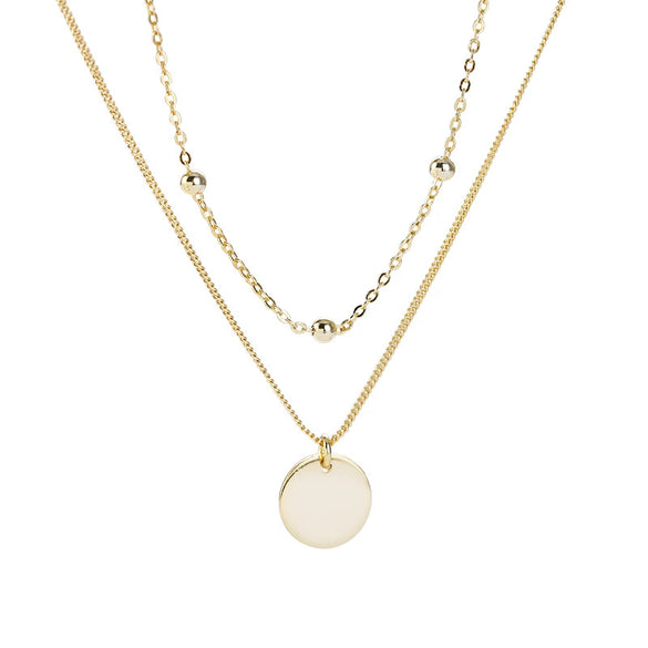 Women's 925 Sterling Silver Double Layer Geometric Round Pendant Necklace With Electroplated Finish Simple Choker Clavicle Chain