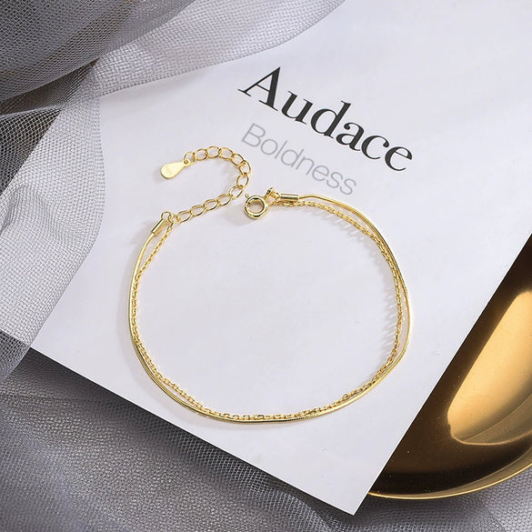 Women's Sterling Silver Doublelayer Bracelet With Geometric Design And Electroplated Finish Simple Fashion Jewelry Accessory
