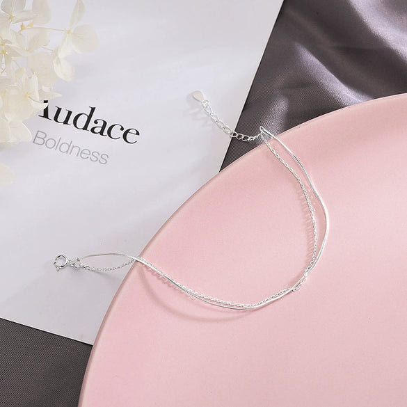 Women's Sterling Silver Doublelayer Bracelet With Geometric Design And Electroplated Finish Simple Fashion Jewelry Accessory
