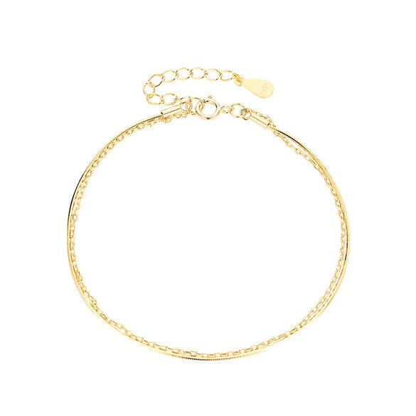 Women's Sterling Silver Doublelayer Bracelet With Geometric Design And Electroplated Finish Simple Fashion Jewelry Accessory