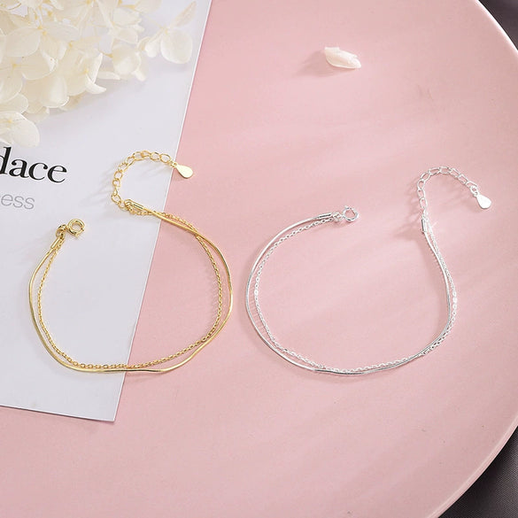 Women's Sterling Silver Doublelayer Bracelet With Geometric Design And Electroplated Finish Simple Fashion Jewelry Accessory