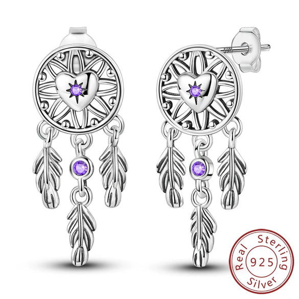 Women's 925 Sterling Silver Dream Catcher Four Leaf Clover Animal Zodiac Electroplated Earrings