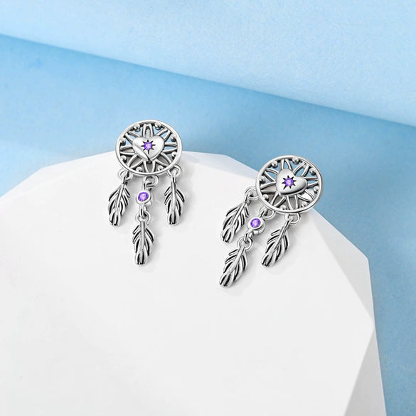 Women's 925 Sterling Silver Dream Catcher Four Leaf Clover Animal Zodiac Electroplated Earrings