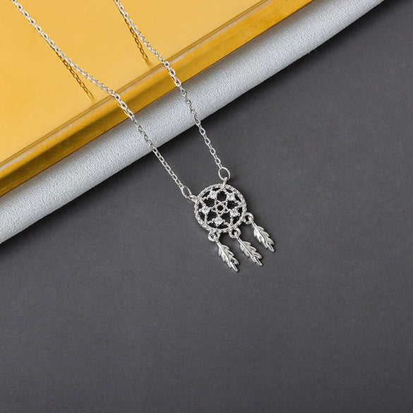 Women's 925 Sterling Silver Dream Catcher Necklace Geometric Pendant Cross Chain Electroplated Clavicle Chain Light Luxury Trendy Jewelry