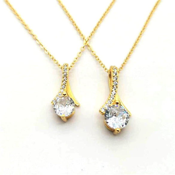 Women's Sterling Silver Drop Shape Pendant Necklace With Zircon And White Gold Plated Finish