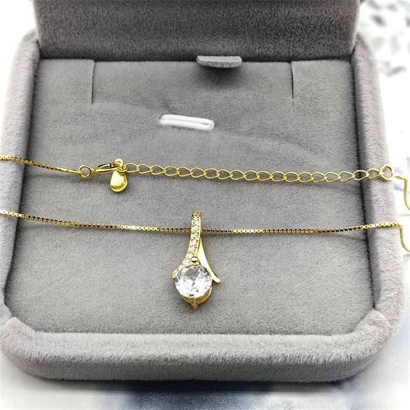Women's Sterling Silver Drop Shape Pendant Necklace With Zircon And White Gold Plated Finish