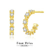 Women's 925 Sterling Silver Electroplated Cshaped Geometric Polka Dot Zircon Row Diamond Earrings