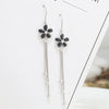 Women's 925 Sterling Silver Elegant Floral Tassel Earrings With Five Petal Flower Design For Round Face