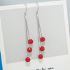 Women's 925 Sterling Silver Elegant Long Tassel Threader Earrings With Geometric Red Crystal Ball Drop Simple Fashion Jewelry