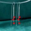 Women's 925 Sterling Silver Elegant Long Tassel Threader Earrings With Geometric Red Crystal Ball Drop Simple Fashion Jewelry