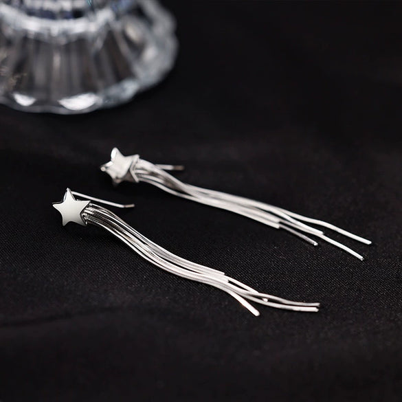 Women's 925 Sterling Silver Five Pointed Star Tassel Earrings Long Fashion Earrings With Elegant Slimming Silhouette