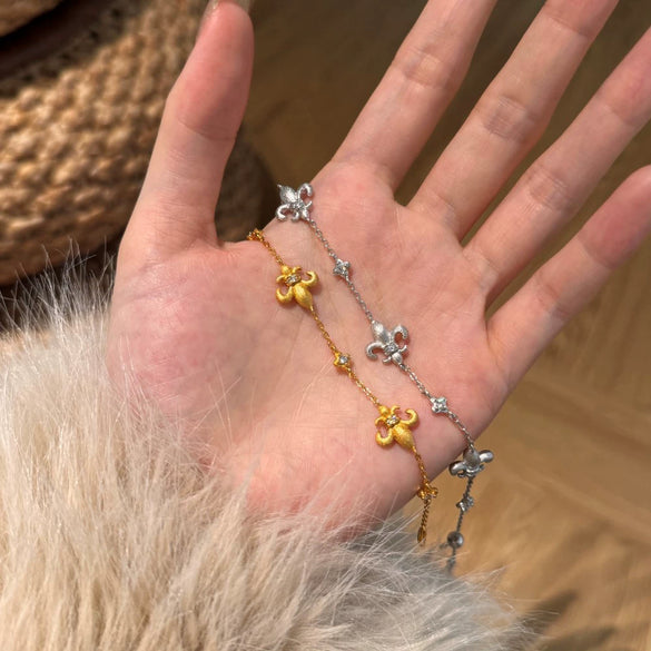 Women's 925 Sterling Silver Flowershaped Elegant Bracelet With Matte And Electroplating Craft