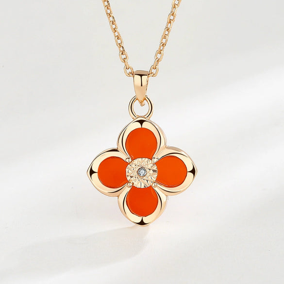 Women's 925 Sterling Silver Four Leaf Clover Agate Necklace With Rose Gold Electroplated Cross Chain Elegant Pendant