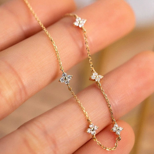 Women's 925 Sterling Silver Four Leaf Clover Light Luxury Bracelet With Zircon And 18K Gold Plating