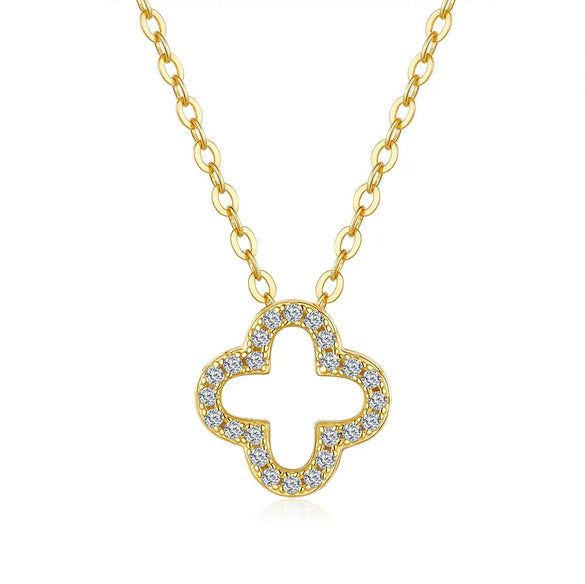 Women's 925 Sterling Silver Fourleaf Clover Pendant Clavicle Chain Set With Diamonds Moissanite Necklace