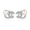Women's 925 Sterling Silver Freshwater Pearl And Moissanite Flower Earrings Electroplated Letter Style