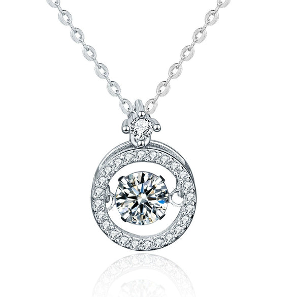Women's Sterling Silver Geometric Beating Heart Pendant Necklace With Moissanite