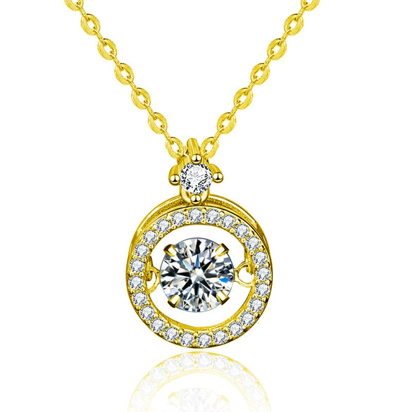 Women's Sterling Silver Geometric Beating Heart Pendant Necklace With Moissanite
