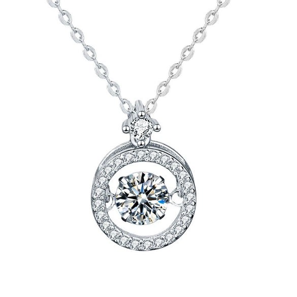 Women's Sterling Silver Geometric Beating Heart Pendant Necklace With Moissanite