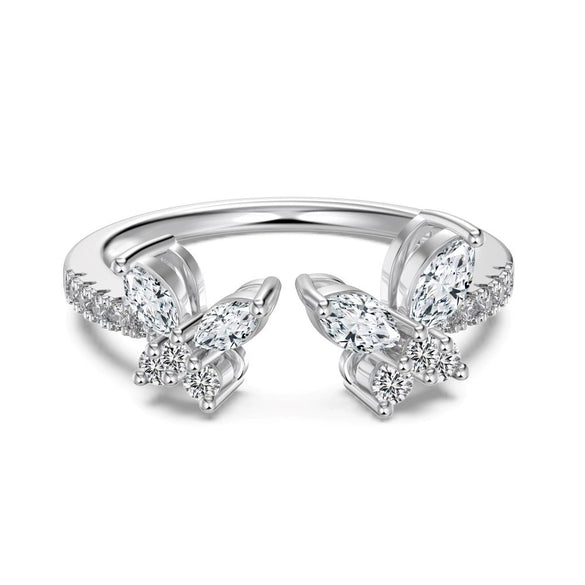 Women's 925 Sterling Silver Geometric Butterfly Opening Ring Small Fresh Electroplated Design