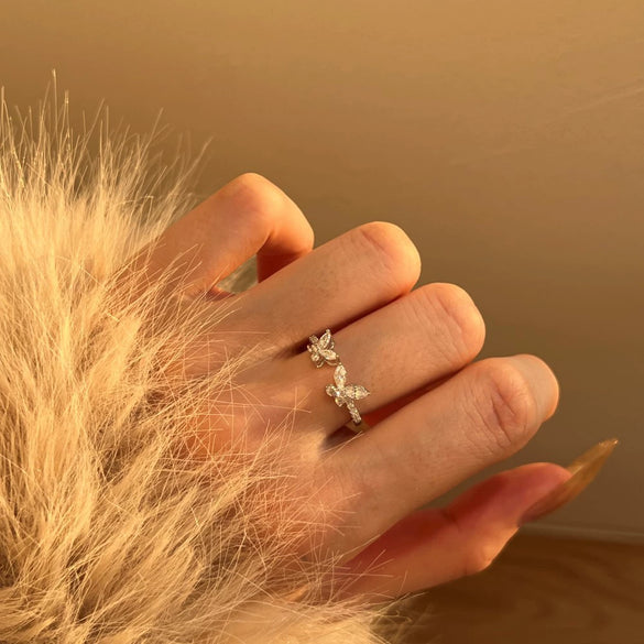 Women's 925 Sterling Silver Geometric Butterfly Opening Ring Small Fresh Electroplated Design