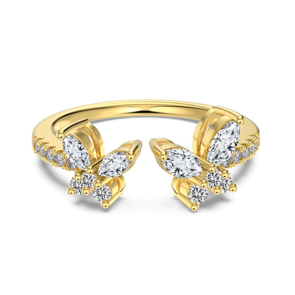 Women's 925 Sterling Silver Geometric Butterfly Opening Ring Small Fresh Electroplated Design