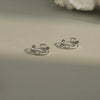 Women's Sterling Silver Geometric Chain Ear Clips With Hollow Design And Square Lock Detail Electroplated Finish No Piercing Required