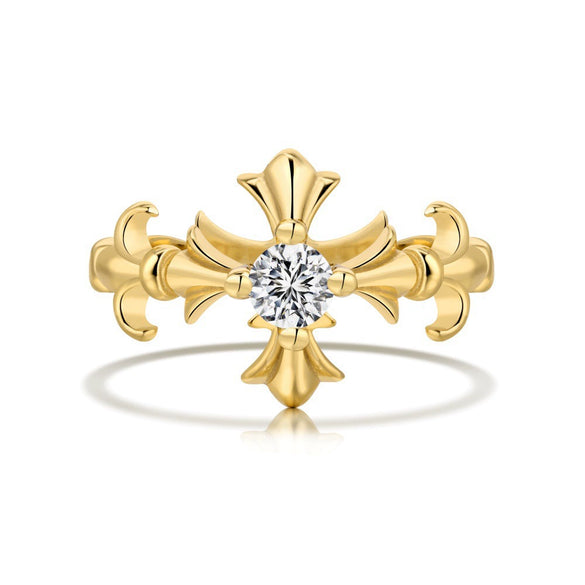 Women's 925 Sterling Silver Geometric Cross Shape Ring With Electroplating