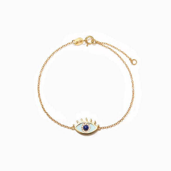 Women's Sterling Silver Geometric Enamel Glaze Devil's Eye Bracelet With Electroplating