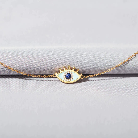 Women's Sterling Silver Geometric Enamel Glaze Devil's Eye Bracelet With Electroplating