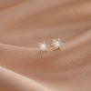 Women's Sterling Silver Geometric Flower Earrings With Pearl Detail And Electroplated Finish Minimalist Mini Jewelry