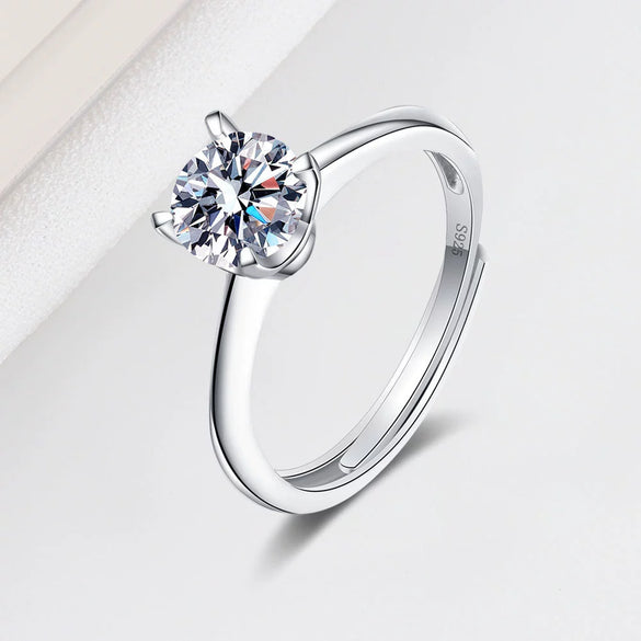 Women's Sterling Silver Geometric Four Claw Solitaire Ring Electroplated Sweet Romantic Adjustable Wedding Ring
