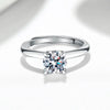 Women's Sterling Silver Geometric Four Claw Solitaire Ring Electroplated Sweet Romantic Adjustable Wedding Ring