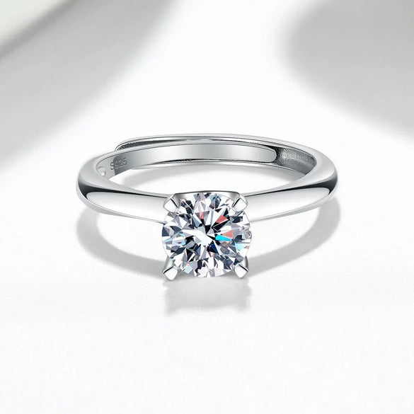 Women's Sterling Silver Geometric Four Claw Solitaire Ring Electroplated Sweet Romantic Adjustable Wedding Ring