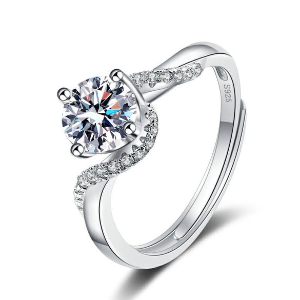 Women's Sterling Silver Geometric Four Claw Wedding Ring With Electroplated Inlaid Stone Adjustable Opening Band