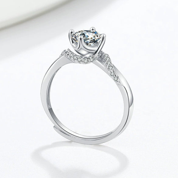 Women's Sterling Silver Geometric Four Claw Wedding Ring With Electroplated Inlaid Stone Adjustable Opening Band