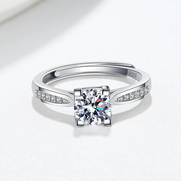 Women's 925 Sterling Silver Geometric Inlaid Diamond Fourclaw Open Ring Electroplated