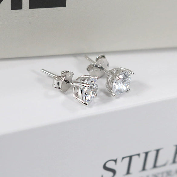 Women's Sterling Silver Geometric Inlaid Zircon Earrings With Electroplated Finish Fashion Jewelry Accessories