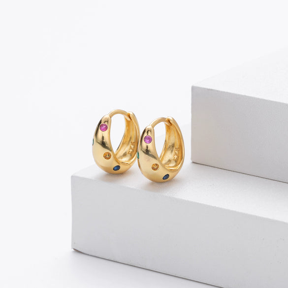 Women's 925 Sterling Silver Geometric Inlaid Zircon Round Gem Earrings