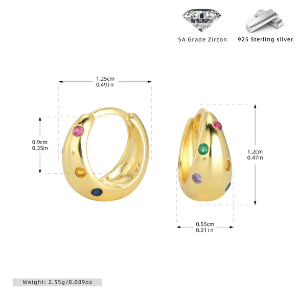 Women's 925 Sterling Silver Geometric Inlaid Zircon Round Gem Earrings