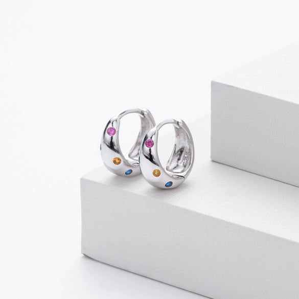 Women's 925 Sterling Silver Geometric Inlaid Zircon Round Gem Earrings