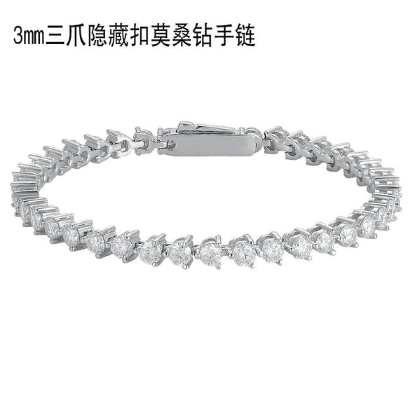 Women's Sterling Silver Geometric Moissanite Bracelet Set With Diamonds