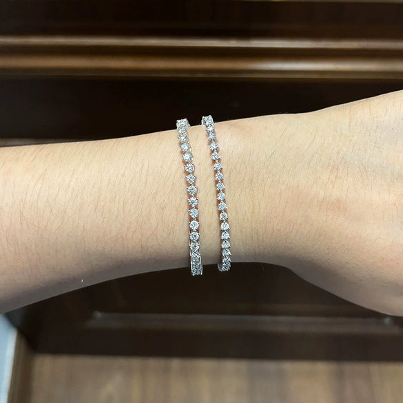 Women's Sterling Silver Geometric Moissanite Bracelet Set With Diamonds
