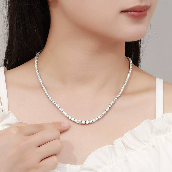 Women's Sterling Silver Geometric Moissanite Necklace With Diamonds And Conventional Chain