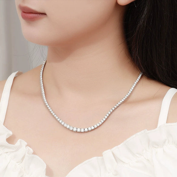 Women's Sterling Silver Geometric Moissanite Necklace With Diamonds And Conventional Chain