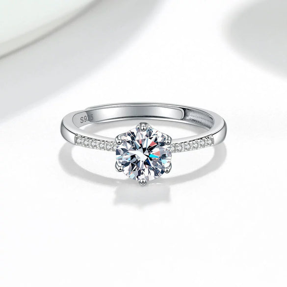 Women's 925 Sterling Silver Geometric Moissanite Ring With Six Claw Micro Inlay And Electroplated Adjustable Open Band