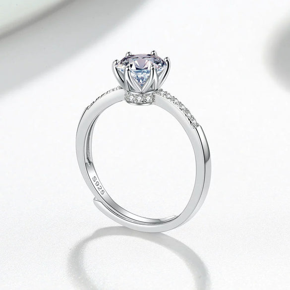 Women's 925 Sterling Silver Geometric Moissanite Ring With Six Claw Micro Inlay And Electroplated Adjustable Open Band