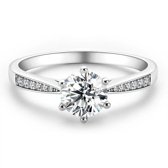 Women's Sterling Silver Geometric Moissanite Ring With Sixclaw Microinlay
